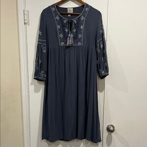 Knox Rose Blue Long Sleeve Dress with Embroidered Details